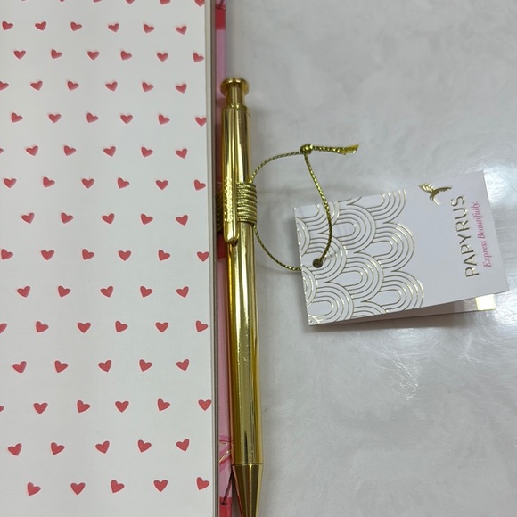 Papyrus Pink Cherry Patterned Notebook with Gold Pen NWT - Picture 3 of 7